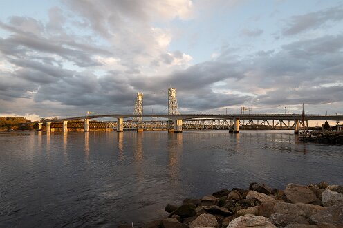 Sagadahoc and Carlton Bridge cross the Kennebec River at Bath Maine.